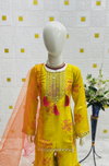 OC 217 Heavy Chinon Silk With Embroidery Sequence Work Girls Wear Kids Top Sharara With Dupatta Wholesalers In Delhi
